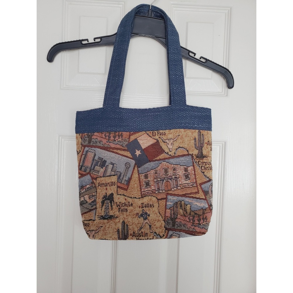 Texas Tapestry Western Tote Bag Blue Multicolor Map Boho OS - Picture 2 of 12